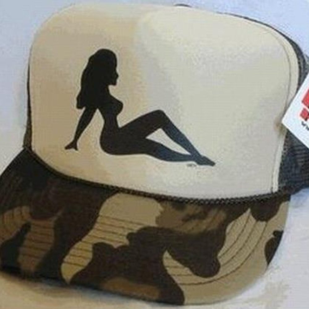 Retro Vintage Style 70s Mud Flap Girl Trucker Hat mesh Cap snapback Camo Hunter - Picture 2 of 2